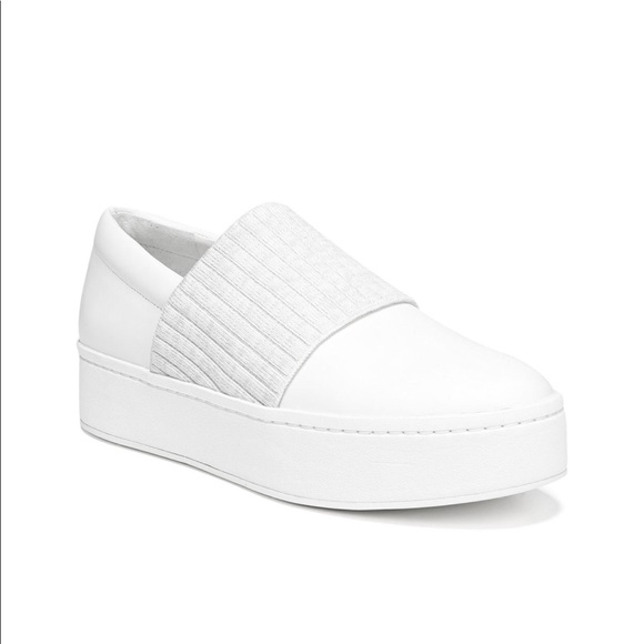 white leather platform slip on sneakers